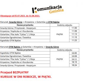 Rozkład jazdy Komunikacji Gminnej do OTW Bąków