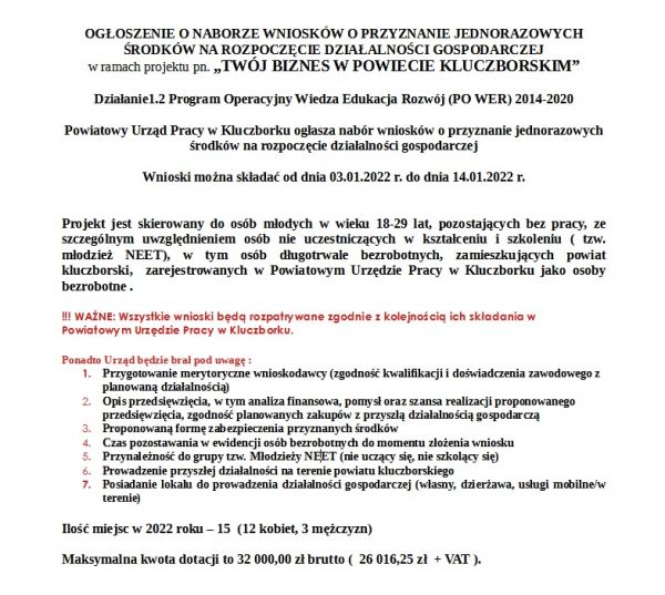nabór wniosków o przyznanie jednorazowych środków na...