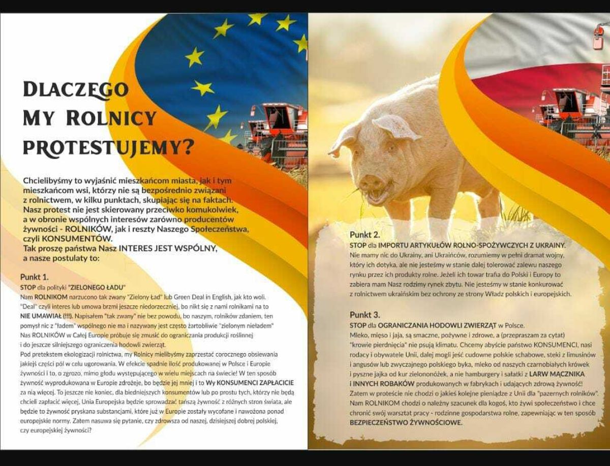 ulotka dlaczego protestują rolnicy