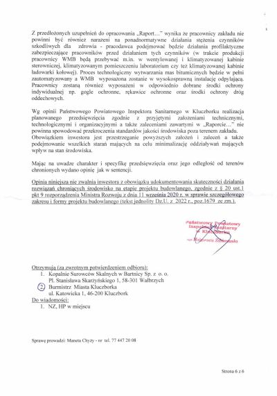 Opinia sanitarna Państwowego Powiatowego Inspektora Sanitarnego w Kluczborku