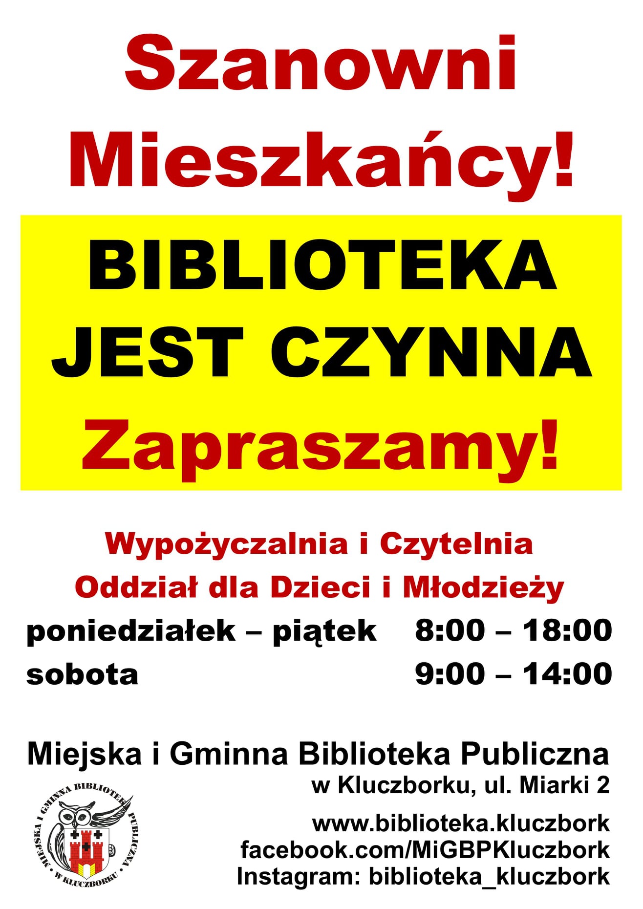 Biblioteka ponownie otwarta dla czytelników