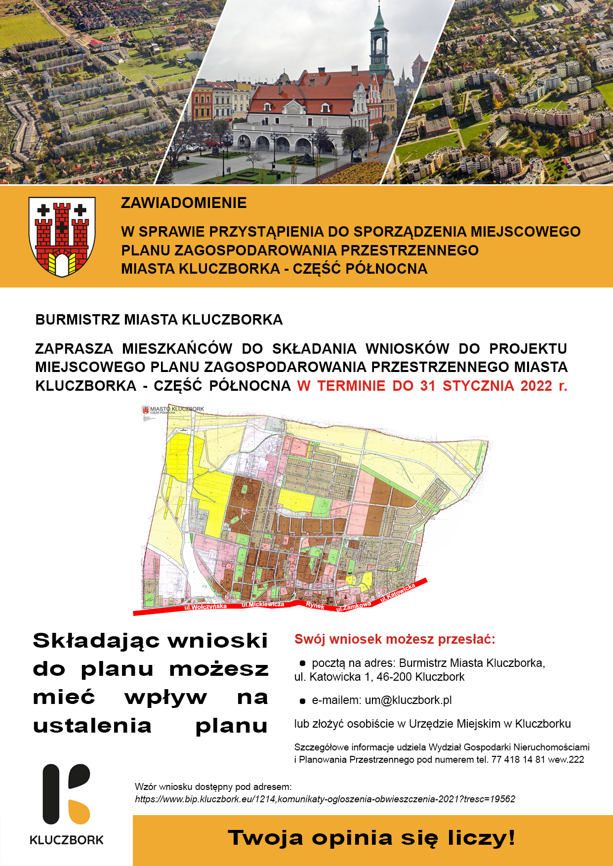 Zawiadomienie w sprawie przystąpienia do sporządzenia miejscowego planu zagospodarowania przestrzennego miasta Kluczborka - część północna