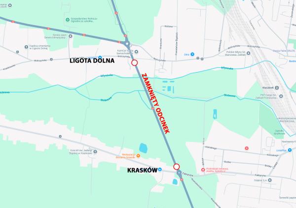 Zamknięcie obwodnicy Kluczborka na odcinku rondo Krasków – Ligota Dolna 