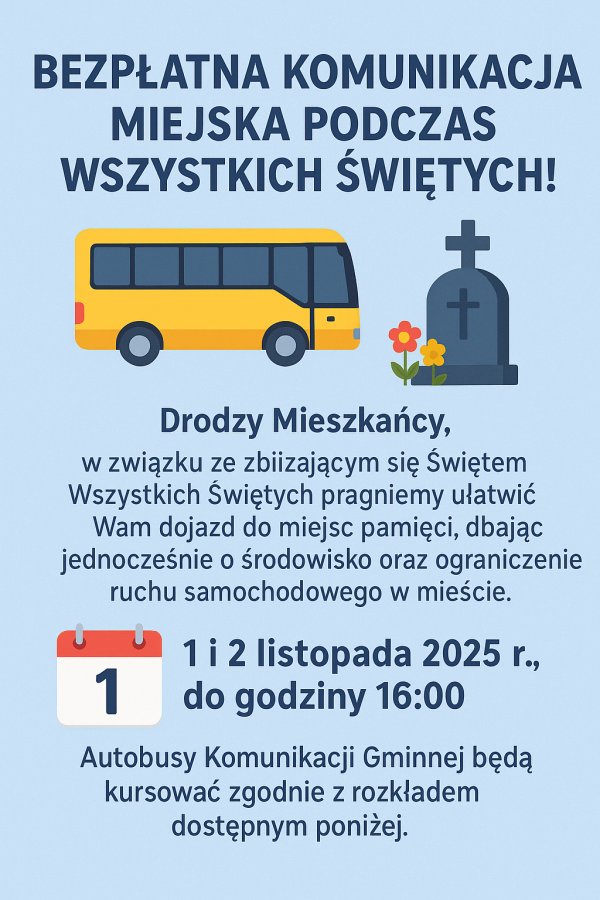 Bezpłatna komunikacja miejska podczas Wszystkich Świętych!